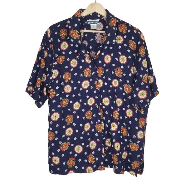 Vintage Pendleton Shirt 16 XL Button up Classic Navy Nautical Rayon Short Sleeve - Picture 1 of 8